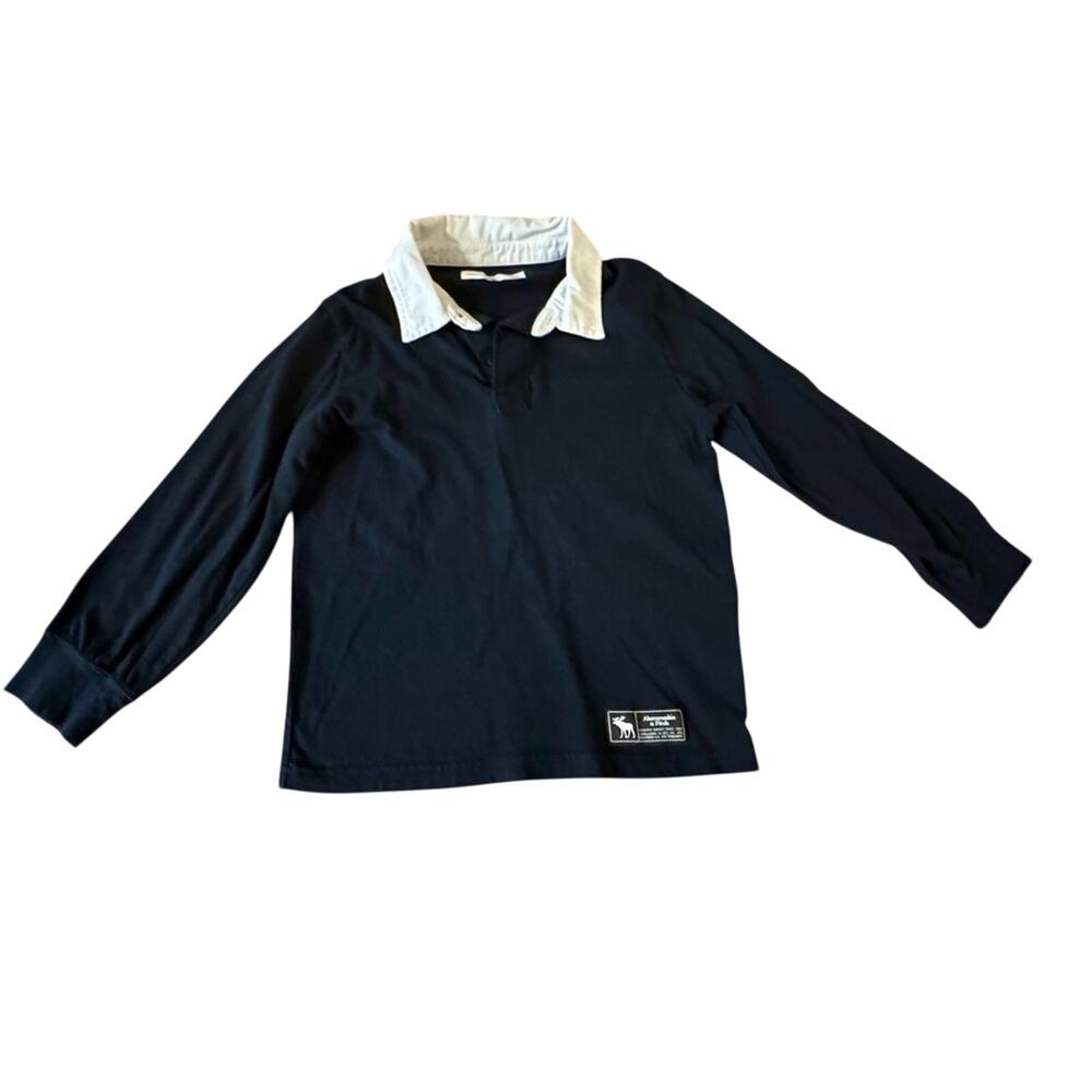 Abercrombie Kids Boys 5/6 Black Rugby Polo Shirt Long Sleeve White Collar
